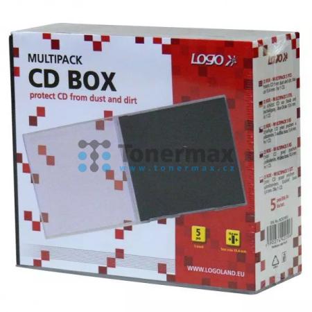 Box na 1 ks CD, průhledný, černý tray, LOGO, 5-pack