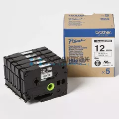 Brother HGe-231 V5, 12 mm, laminovaná bílá páska / černý tisk, 5 ks Brother HGe-231 V5, 12 mm, laminovaná bílá páska / černý tisk, 5 ks