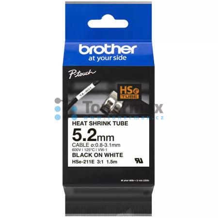 Brother HSe-211E, ø5,2 mm, 0,8-3,1 mm, smršťující bužírka bílá / černý tisk originální pro tiskárny Brother P-touch D800W, PT-D800W, P-touch E300, PT-E300, P-touch E300VP, PT-E300VP, P-touch E550W, PT-E550W, P-touch E550WSP, PT-E550WSP, P-touch E550WVP, P