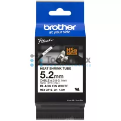 Brother HSe-211E, 5,2 mm, ø0,8-3,1 mm, smršťující bužírka bílá / černý tisk