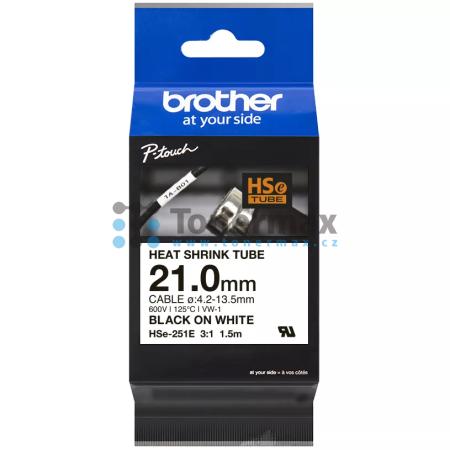 Brother HSe-251E, 21,0 mm, ø4,2-13,5 mm, smršťující bužírka bílá / černý tisk originální pro tiskárny Brother P-touch D800W, PT-D800W, P-touch E550W, PT-E550W, P-touch E550WSP, PT-E550WSP, P-touch E550WVP, PT-E550WVP, P-touch P900W, PT-P900W, P-touch P900
