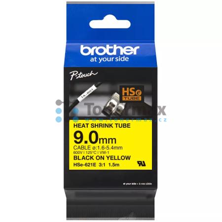 Brother HSe-621E, 9,0 mm, ø1,6-5,4 mm, smršťující bužírka žlutá / černý tisk originální pro tiskárny Brother P-touch D800W, PT-D800W, P-touch E300, PT-E300, P-touch E300VP, PT-E300VP, P-touch E550W, PT-E550W, P-touch E550WSP, PT-E550WSP, P-touch E550WVP,