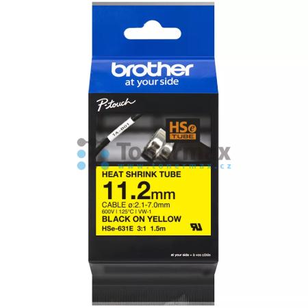 Brother HSe-631E, 11,2 mm, ø2,1-7,0 mm, smršťující bužírka žlutá / černý tisk originální pro tiskárny Brother P-touch D800W, PT-D800W, P-touch E300, PT-E300, P-touch E300VP, PT-E300VP, P-touch E550W, PT-E550W, P-touch E550WSP, PT-E550WSP, P-touch E550WVP,
