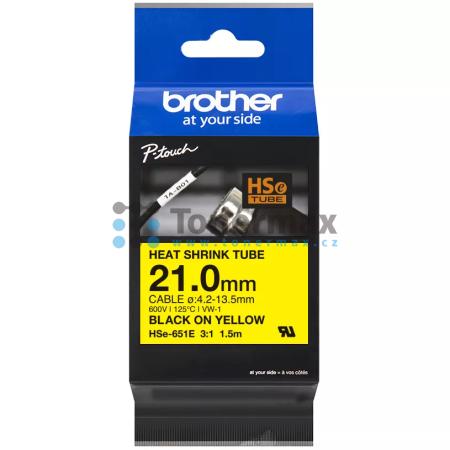 Brother HSe-651E, 21,0 mm, ø4,2-13,5 mm, smršťující bužírka žlutá / černý tisk originální pro tiskárny Brother P-touch D800W, PT-D800W, P-touch E550W, PT-E550W, P-touch E550WSP, PT-E550WSP, P-touch E550WVP, PT-E550WVP, P-touch P900W, PT-P900W, P-touch P90