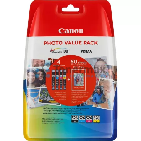 Cartridge Canon CLI-526 Bk/C/M/Y + 50 x Photo Paper PP-201, 4540B017