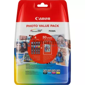Canon CLI-526 Bk/C/M/Y + 50 x Photo Paper PP-201, 4540B017