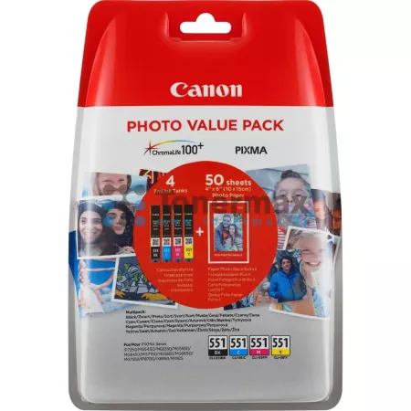 Cartridge Canon CLI-551 Bk/C/M/Y + 50 x Photo Paper PP-201, 6508B005