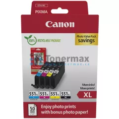 Canon CLI-551XL Bk/C/M/Y + 50 x Photo Paper 10x15 cm, 6443B006, 6443B008