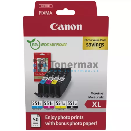 Cartridge Canon CLI-551XL Bk/C/M/Y + 50 x Photo Paper 10x15 cm, 6443B006, 6443B008