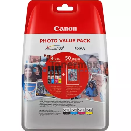 Cartridge Canon CLI-551XL Bk/C/M/Y + 50 x Photo Paper PP-201, 6443B006