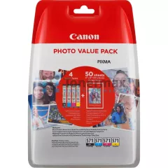 Canon CLI-571 Bk/C/M/Y + 50 x Photo Paper PP-201, 0386C006 Canon CLI-571 Bk/C/M/Y + 50 x Photo Paper PP-201, 0386C006