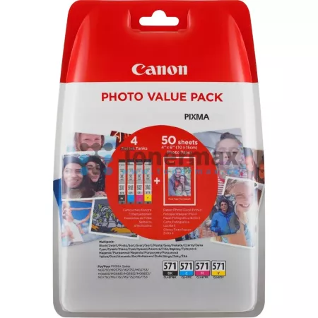 Cartridge Canon CLI-571 Bk/C/M/Y + 50 x Photo Paper PP-201, 0386C006