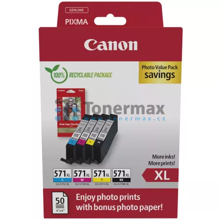 Cartridge Canon CLI-571XL Bk/C/M/Y + 50 x Photo Paper 10x15 cm, 0332C005, 0332C006