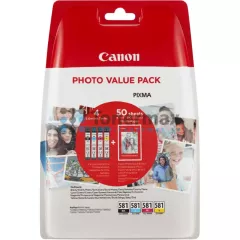Canon CLI-581 Bk/C/M/Y + 50 x Photo Paper PP-201, 2106C005 Canon CLI-581 Bk/C/M/Y + 50 x Photo Paper PP-201, 2106C005