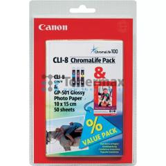 Canon CLI-8 Multi-Pack, 0621B030 + 50ks Photo Papír GP-501S Canon CLI-8 Multi-Pack, 0621B030 + 50ks Photo Papír GP-501S