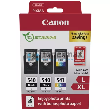 Cartridge Canon PG-540L + PG-540L + CL-541XL + 50 x Photo Paper 10x15 cm, 5224B015, 5224B016