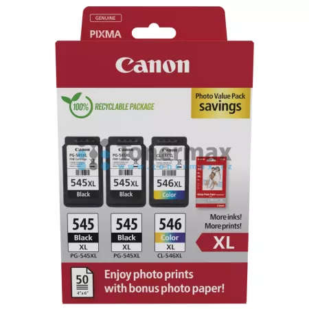 Cartridge Canon PG-545XL + PG-545XL + CL-546XL + 50 x Photo Paper 10x15 cm, 8286B015, 8286B016