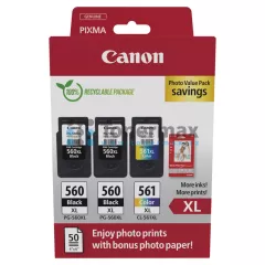 Canon PG-560XL + PG-560XL + CL-561XL + 50 x Photo Paper 10x15 cm, 3712C011, 3712C012