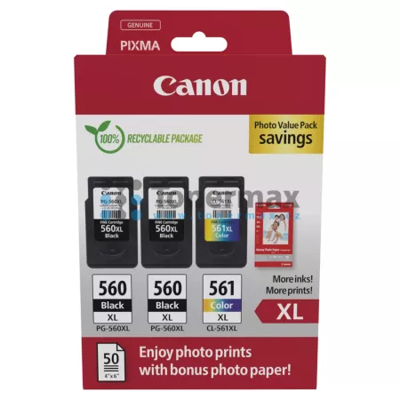 Cartridge Canon PG-560XL + PG-560XL + CL-561XL + 50 x Photo Paper 10x15 cm, 3712C011, 3712C012