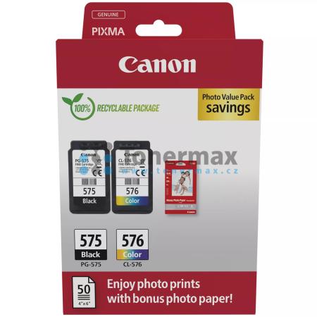 Canon PG-575 + CL-576 + 50 x Photo Paper 10x15 cm, 5438C004, 5438C005, originální cartridge pro tiskárny Canon PIXMA TR4750i, PIXMA TR4751i, PIXMA TS3550i, PIXMA TS3551i