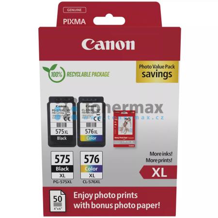 Canon PG-575XL + CL-576XL + 50 x Photo Paper 10x15 cm, 5437C006, 5437C007, originální cartridge pro tiskárny Canon PIXMA TR4750i, PIXMA TR4751i, PIXMA TS3550i, PIXMA TS3551i