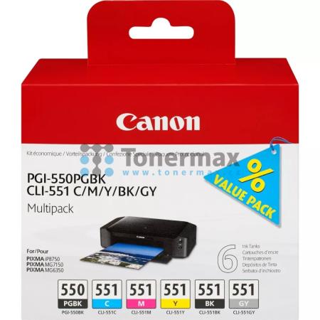 Canon PGI-550 PGBk, CLI-551 C/M/Y/BK/GY, 6496B005, multipack, originální cartridge pro tiskárny Canon PIXMA MG6350, PIXMA MG7150, PIXMA iP8750