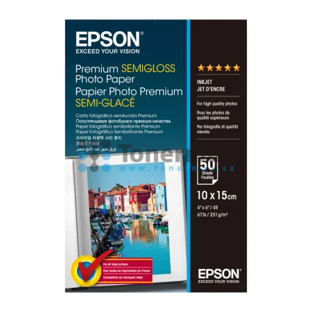 Fotopapír Epson Premium Semigloss Photo Paper C13S041765, 10x15 cm, pololesklý, 251 g/m2, 50 ks