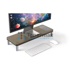 Podstavec pod monitor Powerton Ergo Doky s dokovací stanicí a bezdrátovou Qi nabíječkou, šedý