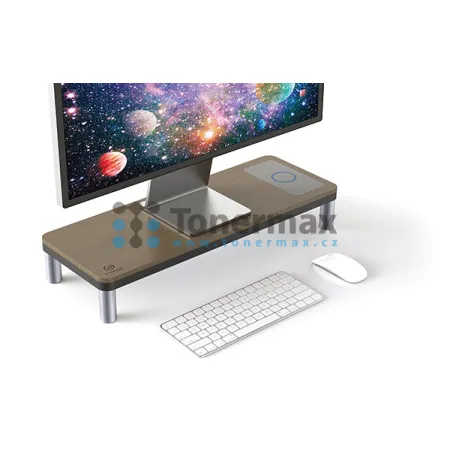 Podstavec pod monitor Powerton Ergo Doky s dokovací stanicí a bezdrátovou Qi nabíječkou, šedý
