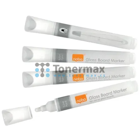 Sada bílých popisovačů Nobo na skleněné tabule, 4 ks
