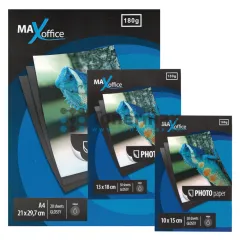 Sada lesklých fotopapírů MaxOffice, 10x15 cm (50 ks), 13x18 cm (50 ks), A4 (20 ks), 180 g/m2