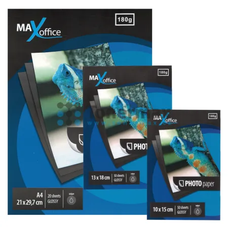 Sada lesklých fotopapírů MaxOffice, 10x15 cm (50 ks), 13x18 cm (50 ks), A4 (20 ks), 180 g/m2