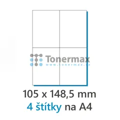 Samolepicí etikety MaxOffice A4, 4 etikety 105x148 mm, 100 archů, bílé
