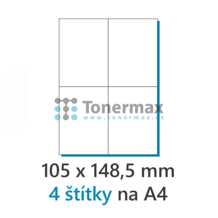 Samolepicí etikety MaxOffice A4, 4 etikety 105x148 mm, 100 archů, bílé