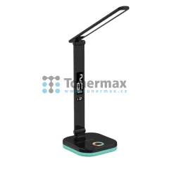 Stolní LED lampa Platinet PDL711RGBB s bezdrátovým Qi nabíjením a hodinami, černá