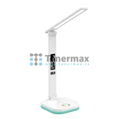 Stolní LED lampa Platinet PDL711RGBW s bezdrátovým Qi nabíjením a hodinami, bílá